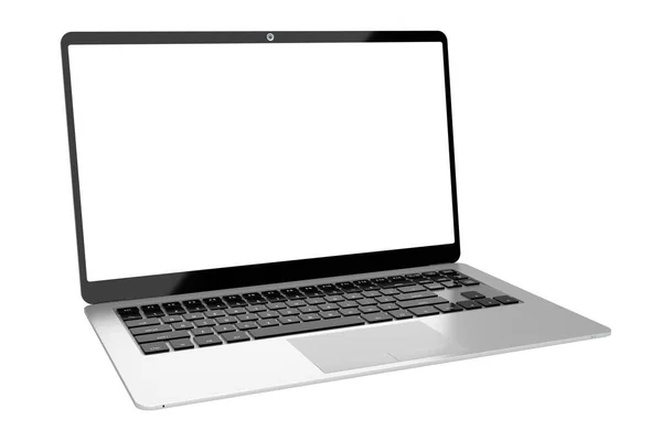 白色背景下带有空屏幕的现代笔记本电脑 3D插图 — 图库照片