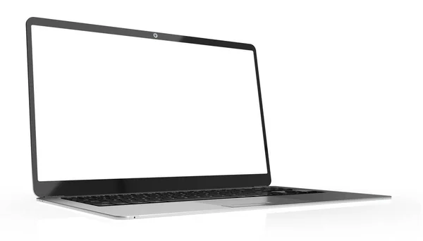 白色背景下带有空屏幕的现代笔记本电脑 3D插图 — 图库照片