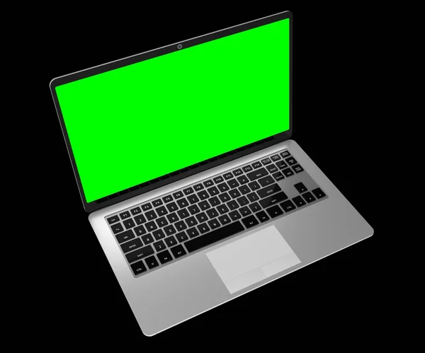 Moderner Laptop Mit Leerem Grünen Bildschirm Auf Schwarzem Hintergrund Illustration — Stockfoto