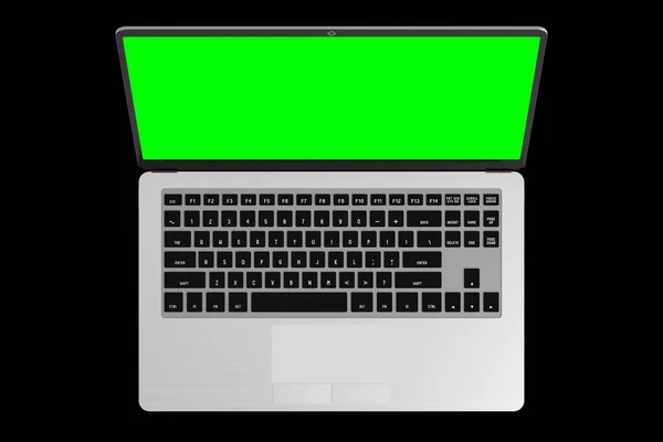 Moderner Laptop Mit Leerem Grünen Bildschirm Auf Schwarzem Hintergrund Illustration — Stockfoto