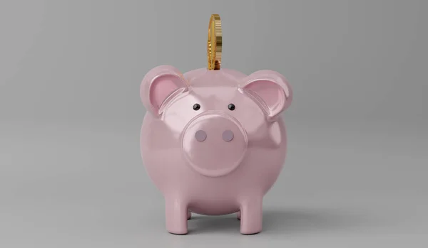 Piggy Bank Golden Coin 3D图 — 图库照片