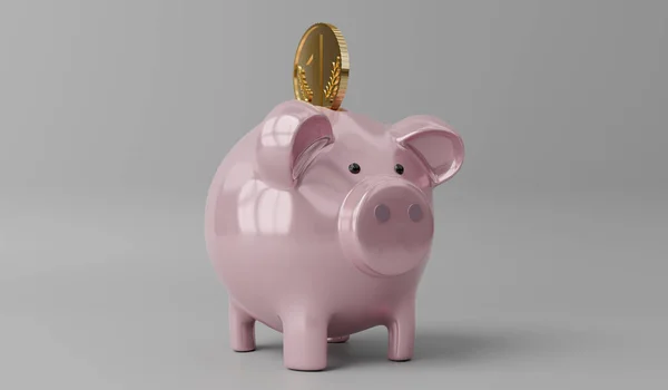 Piggy Bank Golden Coin 3D图 — 图库照片