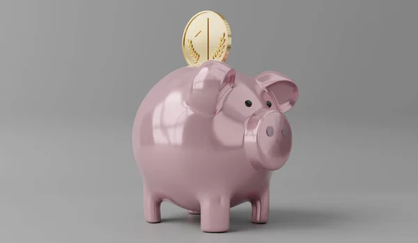 Piggy Bank Golden Coin 3D图 — 图库照片