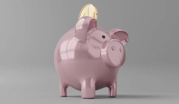 Piggy Bank Golden Coin 3D图 — 图库照片