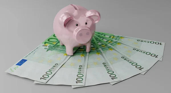 Piggy Bank 100 Euro Bills Illustration — Stock Photo, Image