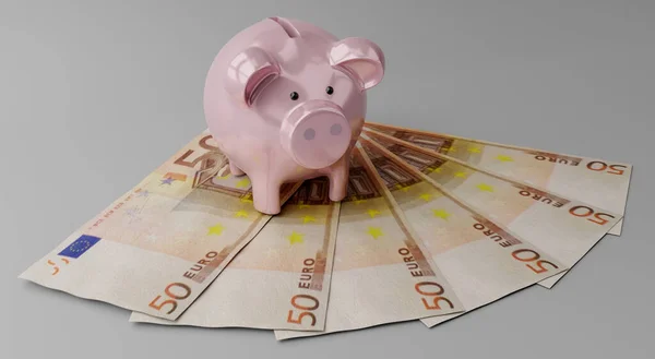 Piggy Bank Euro Bills Illustration — Stock Photo, Image