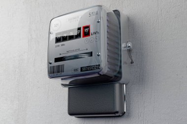 Beton duvarda elektrik sayacı - 3 boyutlu illüstrasyon