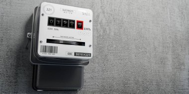 Beton duvarda elektrik sayacı - 3 boyutlu illüstrasyon