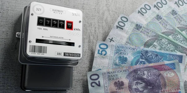 Stromzähler Und 100 Pln Banknoten Illustration — Stockfoto