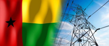 Gine Bissau - ülke bayrağı ve elektrik direkleri - 3D illüstrasyon