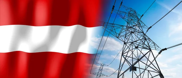 Rakousko Stát Vlajky Elektrické Sloupy Ilustrace — Stock fotografie