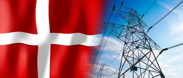 Dánsko Stát Vlajky Elektrické Sloupy Ilustrace — Stock fotografie