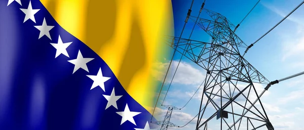 Bosnia Erzegovina Bandiera Nazionale Tralicci Elettrici Illustrazione — Foto Stock