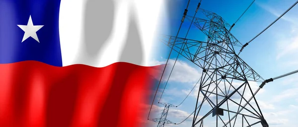 Chile Stát Vlajky Elektrické Sloupy Ilustrace — Stock fotografie