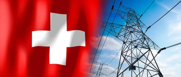 Schweiz Landesflagge Und Strommasten Illustration — Stockfoto
