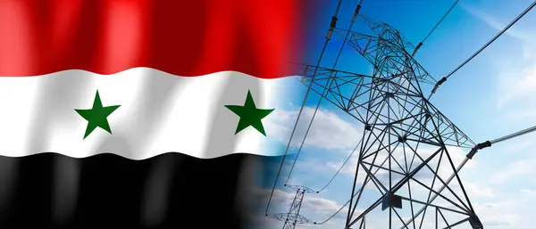 Syrien Flagge Und Strommasten Illustration — Stockfoto