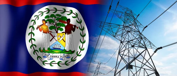 Belize Landesflagge Und Strommasten Illustration — Stockfoto