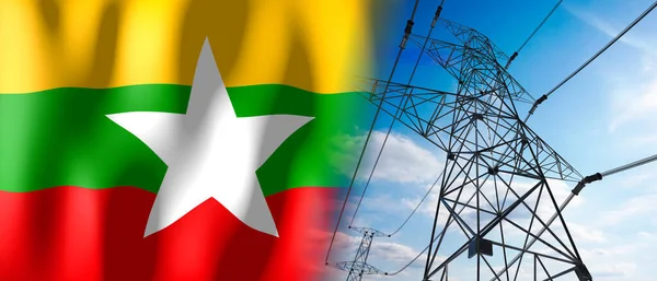 Birma Land Vlag Elektriciteit Masten Illustratie — Stockfoto