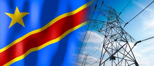 Демократическая Республика Конго Флаг Страны Столбы Электричества Иллюстрация — стоковое фото
