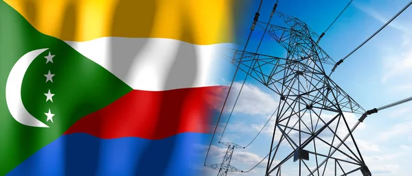 Comoren Vlaggen Elektriciteitsmasten Illustratie — Stockfoto