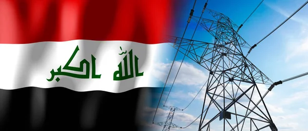 Irak Flagge Und Strommasten Illustration — Stockfoto