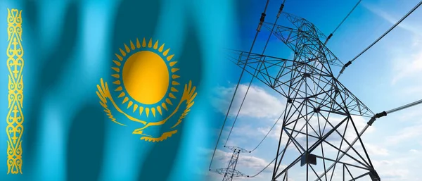 Kazachstan Land Vlag Elektriciteit Pylonen Illustratie — Stockfoto