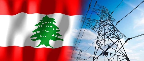Líbano Bandeira País Postes Eletricidade Ilustração — Fotografia de Stock