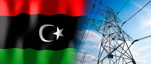 Libië Land Vlag Elektriciteit Masten Illustratie — Stockfoto