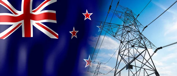Zéland Országzászló Elektromos Oszlopok Illusztráció — Stock Fotó