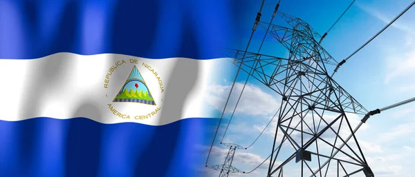Nikaragua Flaga Kraju Słupy Elektryczne Ilustracja — Zdjęcie stockowe