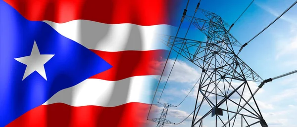 Πουέρτο Ρίκο Σημαία Χώρας Και Πυλώνες Ηλεκτρικής Ενέργειας Εικονογράφηση — Φωτογραφία Αρχείου