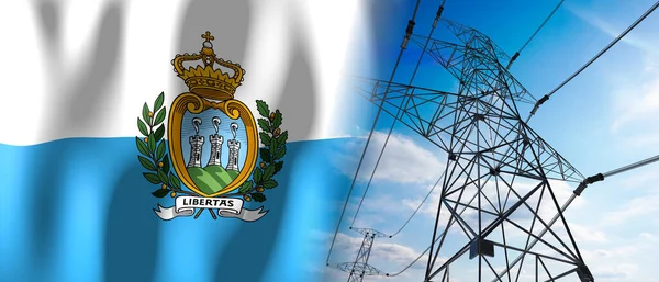 Сан Марино Флаг Страны Столбы Электричества Иллюстрация — стоковое фото