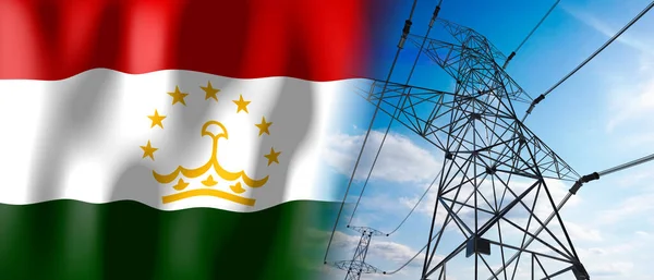 Tadzjikistan Land Vlag Elektriciteit Pylonen Illustratie — Stockfoto