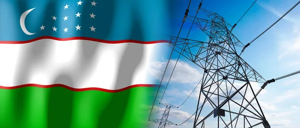 Oezbekistan Land Vlag Elektriciteit Pylonen Illustratie — Stockfoto