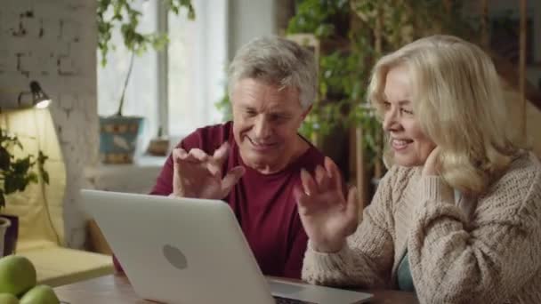 Um casal está conversando com seu amigo na Internet — Vídeo de Stock