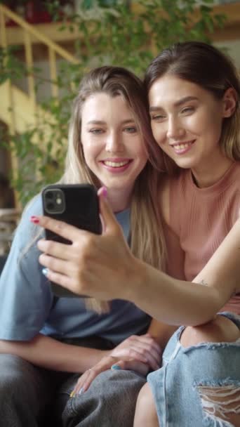 Dos Jóvenes Lgbt Damas Están Hablando Con Sus Amigos Videollamada — Vídeos de Stock