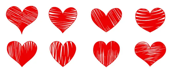 Zbiór Serc Bazgrołów Izolowanych Białym Tle Ręcznie Rysowane Ikony Miłości — Wektor stockowy