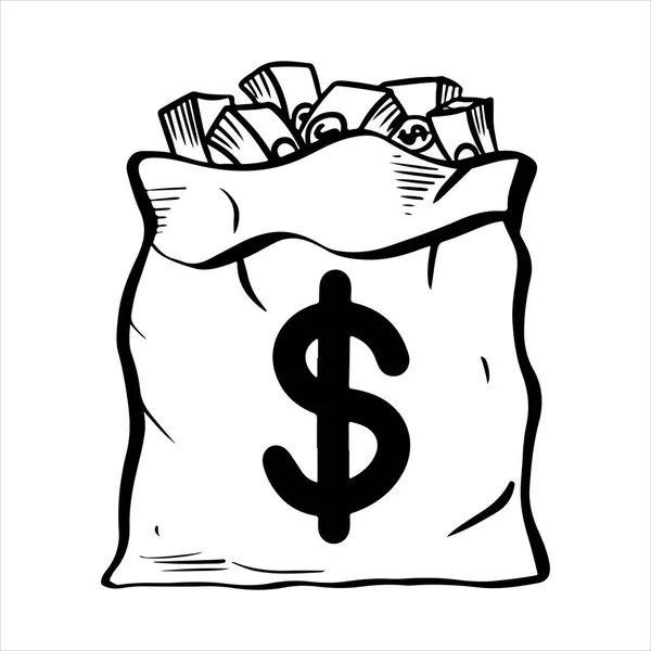Hand Drawn Money Bag Dollar Sign Isolated White Background Vector — Stock Vector