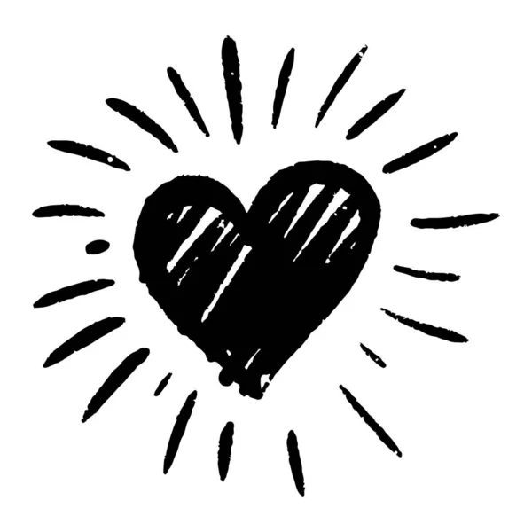 Coração Amor Grunge Desenhado Mão Com Raios Isolados Fundo Branco —  Vetores de Stock