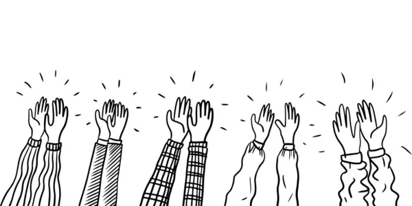 手绘素描风格的掌声 竖起大拇指的手势 人类的手拍手喝彩 关于涂鸦风格 矢量插图 — 图库矢量图片