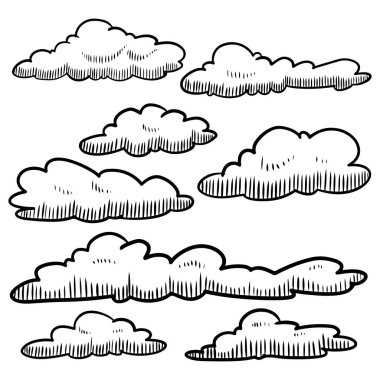 El Çizimi Bulutları konsept tasarımı için izole edilmiş. vektör illüstrasyonu.