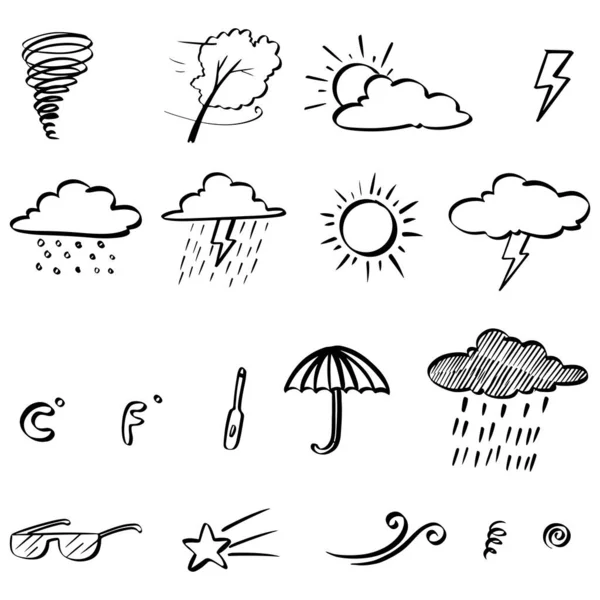 Colección Iconos Dibujados Mano Doodle Weather Aislados Sobre Fondo Blanco — Vector de stock