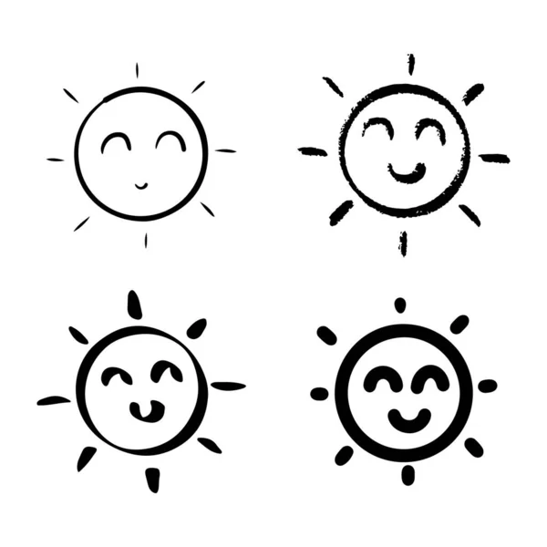 Conjunto Doodle Sol Elementos Design Ilustração Vetorial — Vetor de Stock
