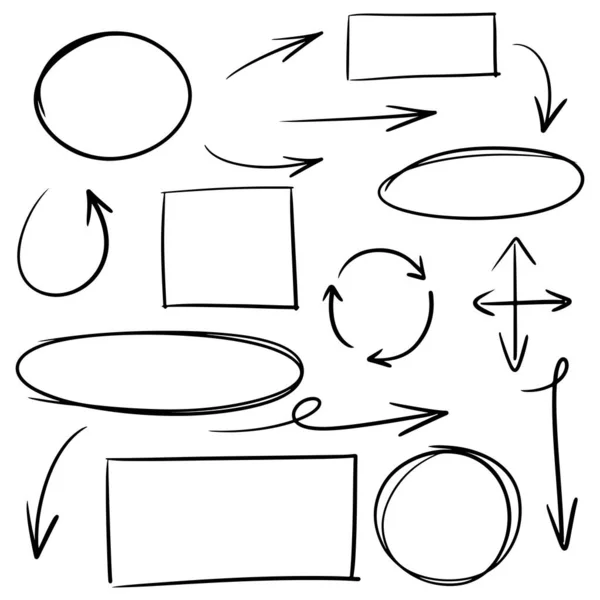 Líneas Doodle Flechas Círculos Curvas Vector Elementos Diseño Dibujados Mano — Archivo Imágenes Vectoriales