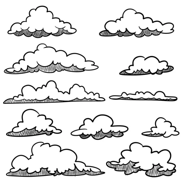 Doodle Conjunto Nuvens Desenhadas Mão Isolado Para Design Conceito Ilustração —  Vetores de Stock