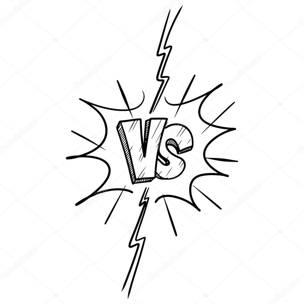 Versus Or VS Letters Logo Design in doodle style. Comic fighting duel with lightning ray border. vector illustration.