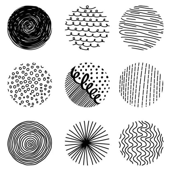 Hand Drawn Doodle Shapes Abstract Black Backgrounds Patterns Vector Illustration — Stock Vector