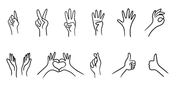 Set Hand Drawn Hand Gestures Hand Drawn Sketch Style Applause — Stock Vector