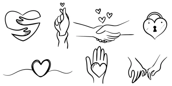 Σετ Χειροποίητα Ζωγραφισμένα Φιλίας Και Αγάπης Στυλ Doodle Διανυσματική Απεικόνιση — Διανυσματικό Αρχείο