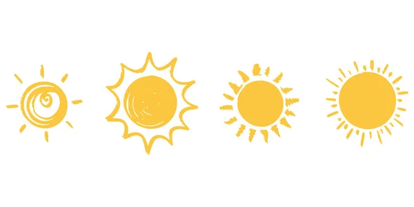 Set Doodle Sun Design Elements Hand Drawn Vector Illustration — Stock Vector